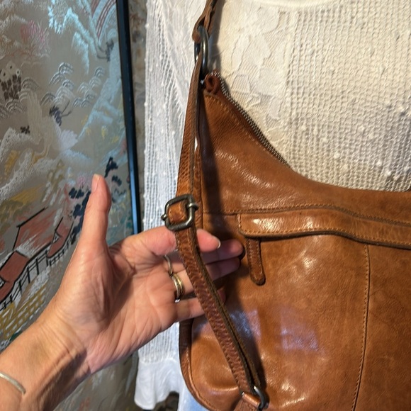 VILENCA HOLLAND BACK PACK BAG DISTRESSED LEATHER WOVEN BRAIDED COGNAC BAG - Picture 3 of 15